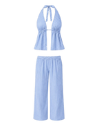 Pinstripe Peplum Set in Blue